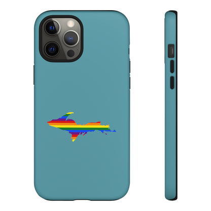 Michigan Upper Peninsula Tough Phone Case (Lake Huron Blue w/ UP Pride Flag Outline) | Apple iPhone