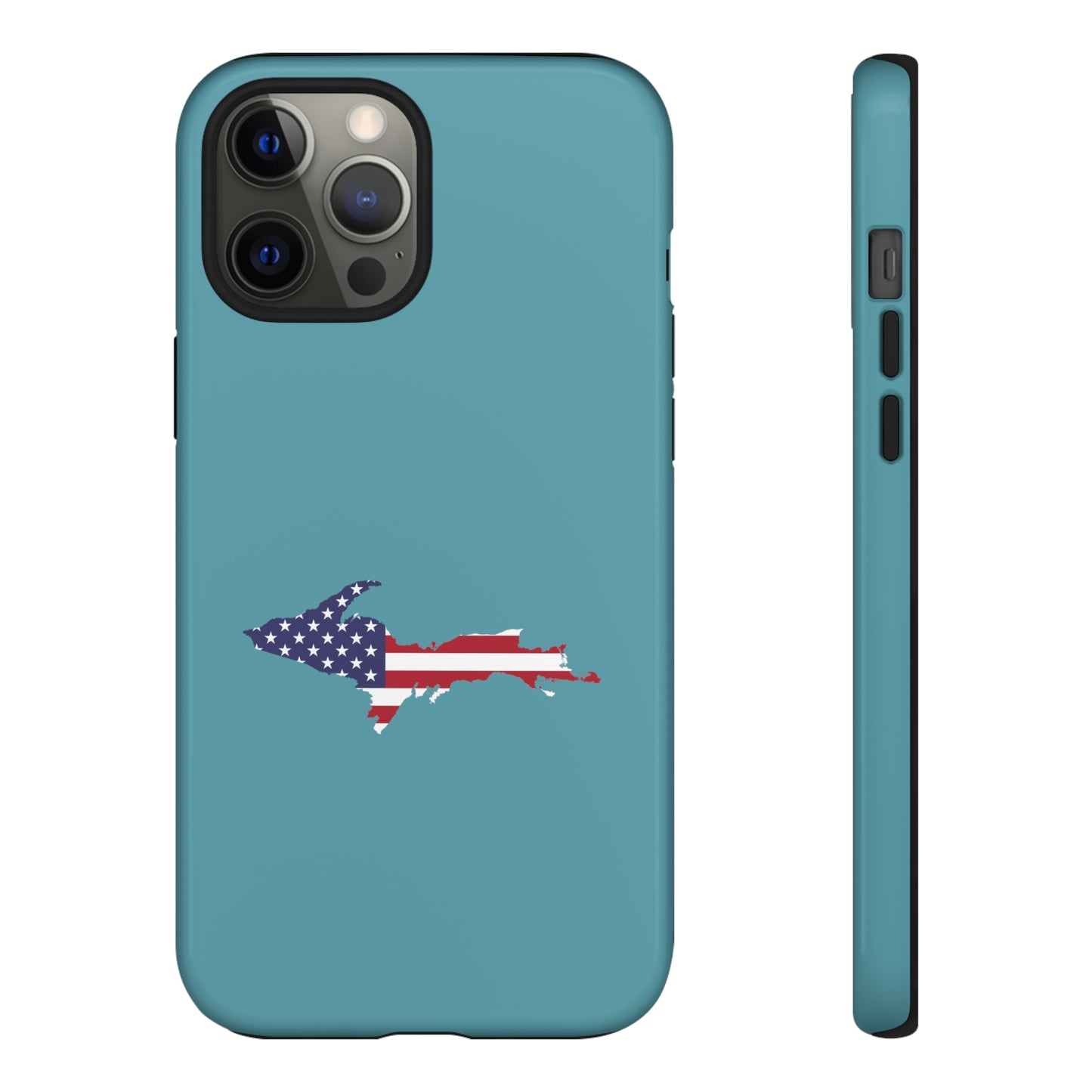 Michigan Upper Peninsula Tough Phone Case (Lake Huron Blue w/ UP USA Flag Outline) | Apple iPhone