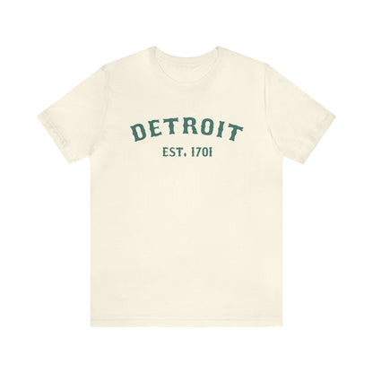 'Detroit EST. 1701' T-Shirt (Copper Green Ballpark Font) | Unisex Standard