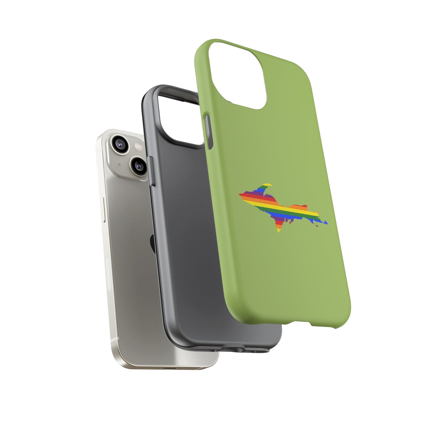 Michigan Upper Peninsula Tough Phone Case (Gooseberry Green w/ UP Pride Flag Outline) | Apple iPhone