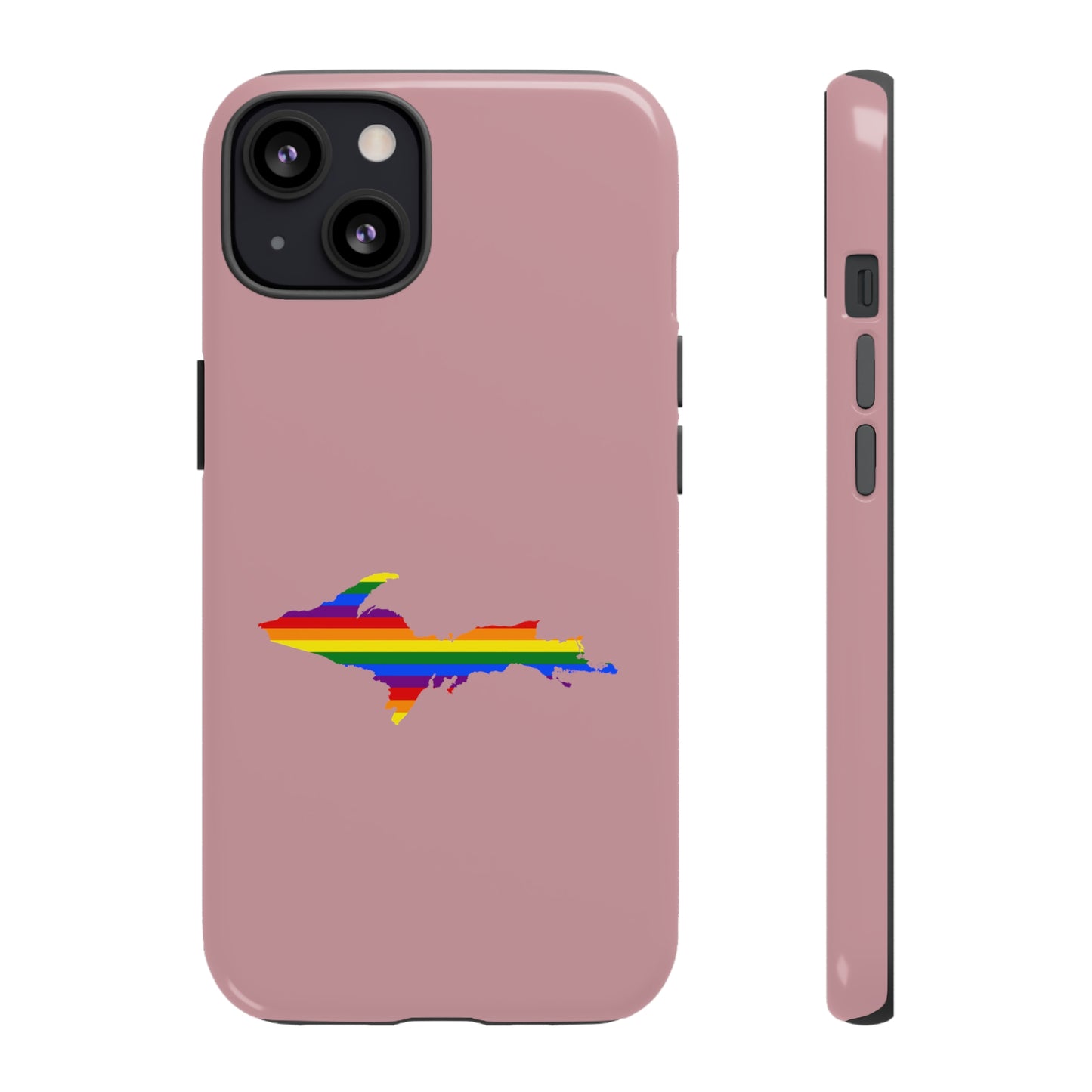 Michigan Upper Peninsula Tough Phone Case (Cherry Blossom Pink w/ UP Pride Flag Outline) | Apple iPhone