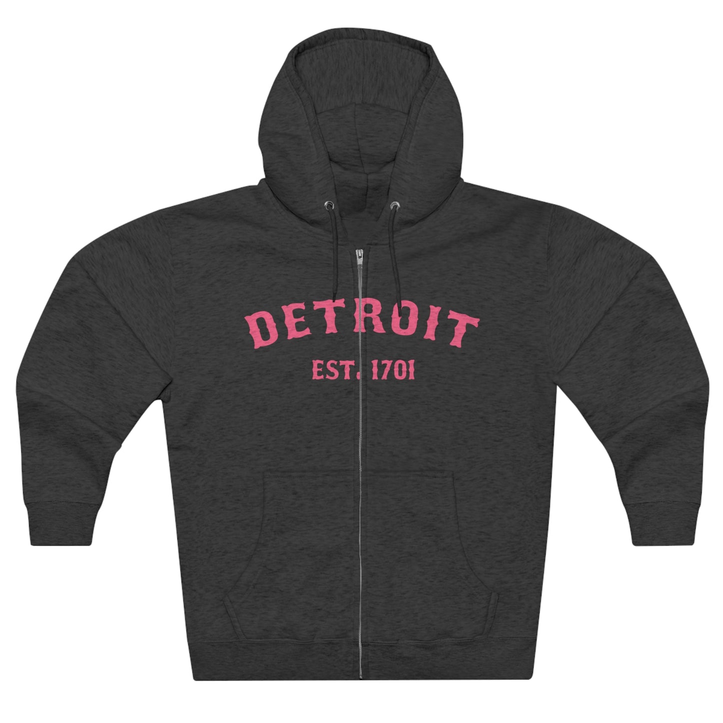 'Detroit EST. 1701' Hoodie (Rhodochrosite Pink Ballpark Font) | Unisex Full Zip