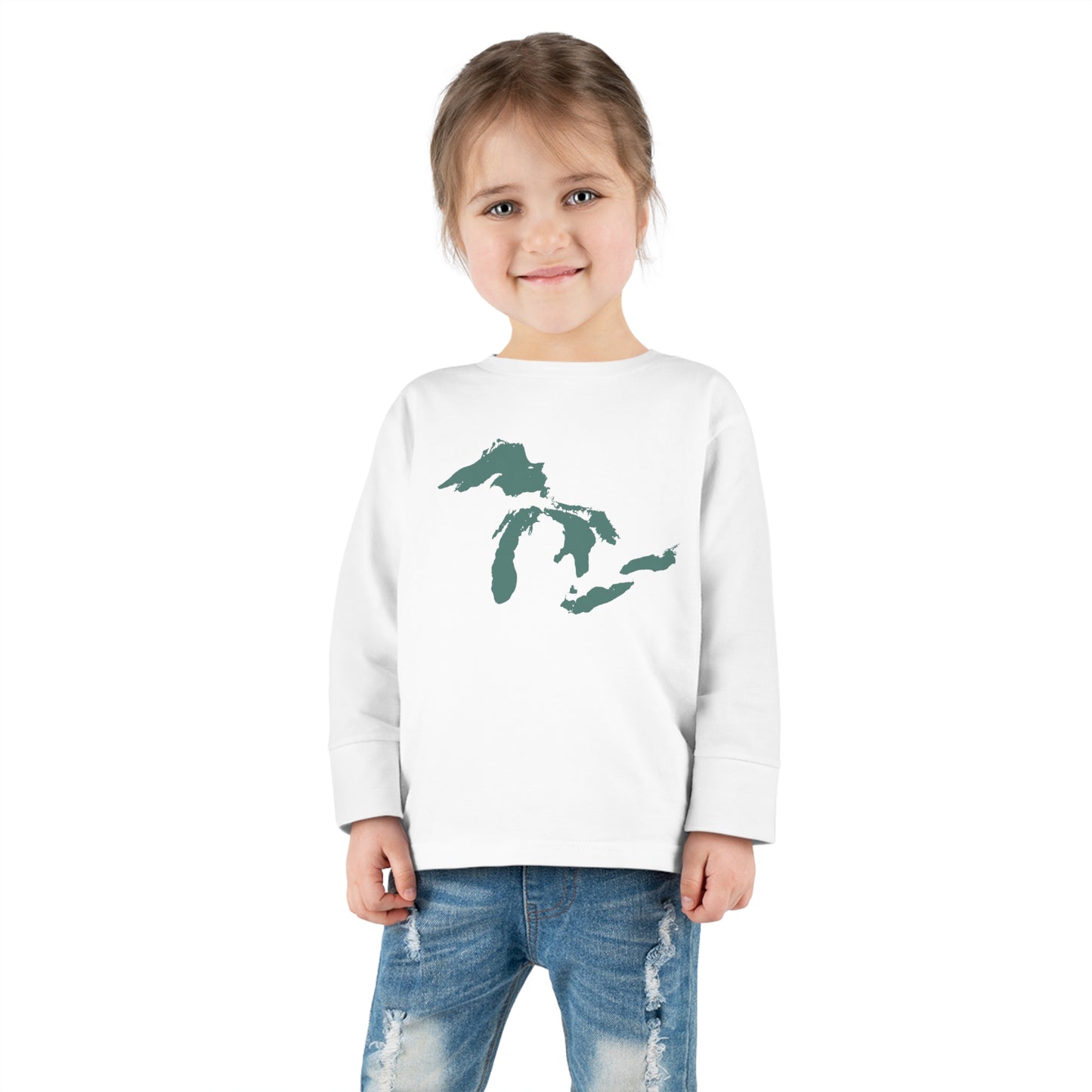 Great Lakes T-Shirt (Copper Green Outline) | Toddler Long Sleeve