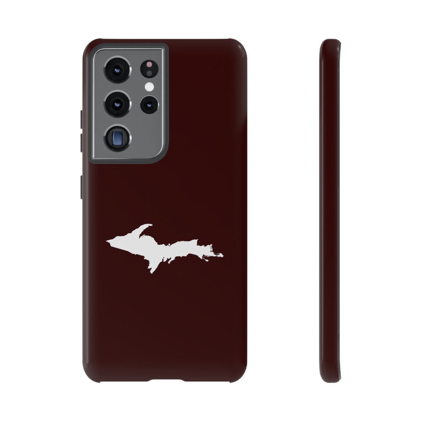 Michigan Upper Peninsula Tough Phone Case (Cherrywood Color w/ UP Outline) | Samsung & Pixel Android