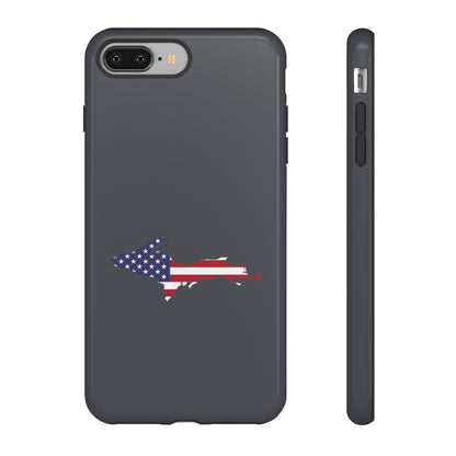 Michigan Upper Peninsula Tough Phone Case (Iron Ore Grey w/ UP USA Flag Outline) | Apple iPhone