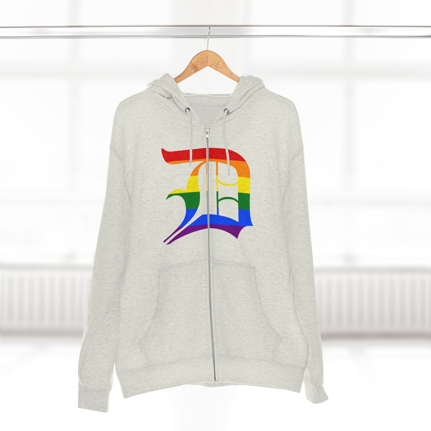 Detroit 'Old English D' Hoodie (Full-Body Rainbow Pride Edition) | Unisex Full Zip