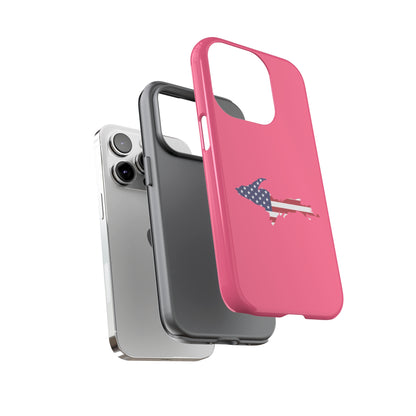 Michigan Upper Peninsula Tough Phone Case (Rhodochrosite Pink w/ UP USA Flag Outline) | Apple iPhone