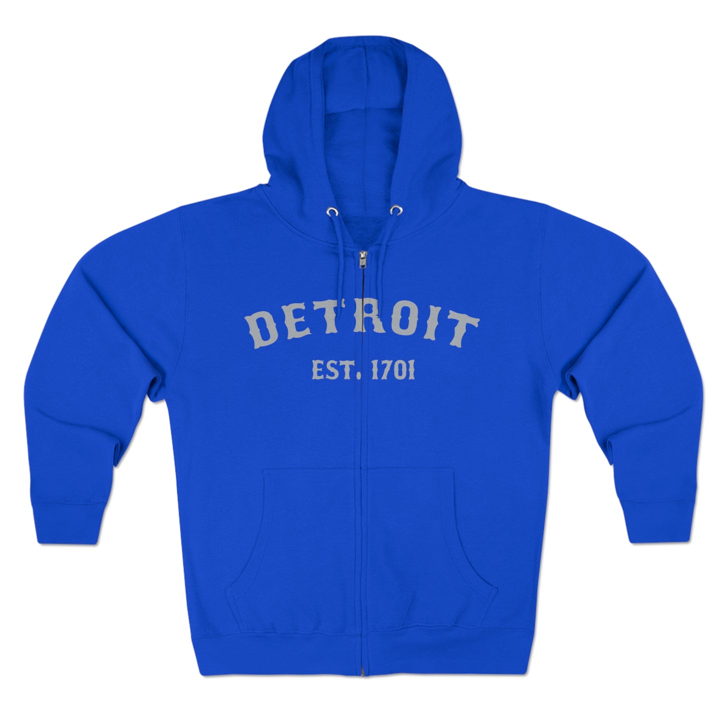 'Detroit EST. 1701' Hoodie (Silver Ballpark Font) | Unisex Full Zip