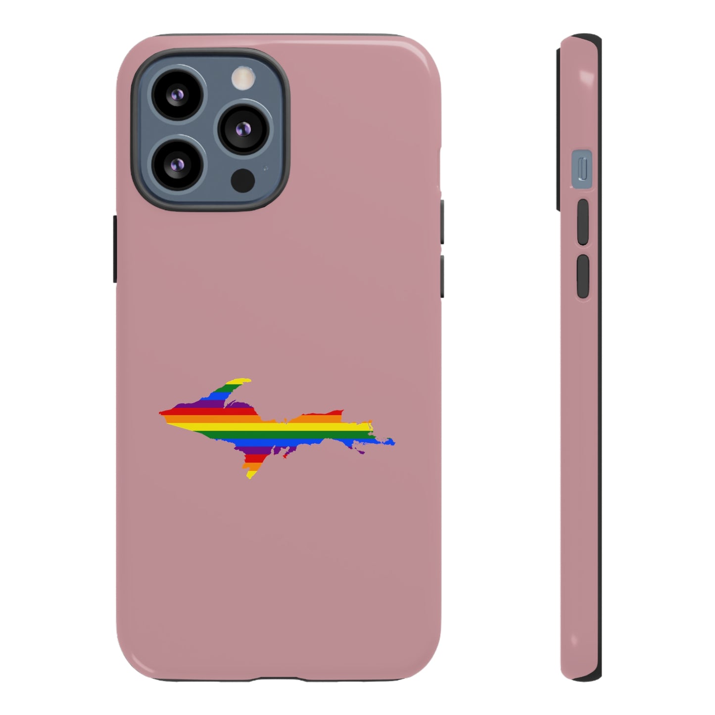 Michigan Upper Peninsula Tough Phone Case (Cherry Blossom Pink w/ UP Pride Flag Outline) | Apple iPhone