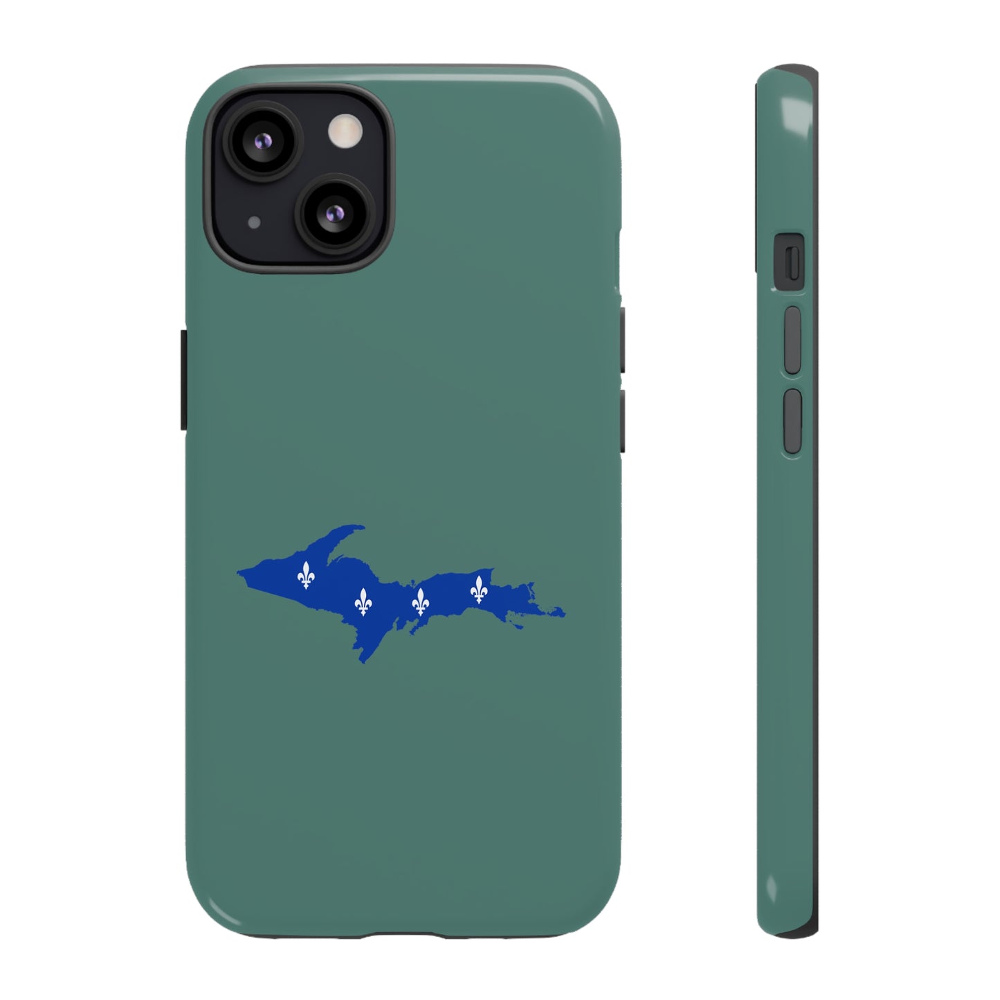 Michigan Upper Peninsula Tough Phone Case (Copper Green w/ UP Quebec Flag Outline) | Apple iPhone