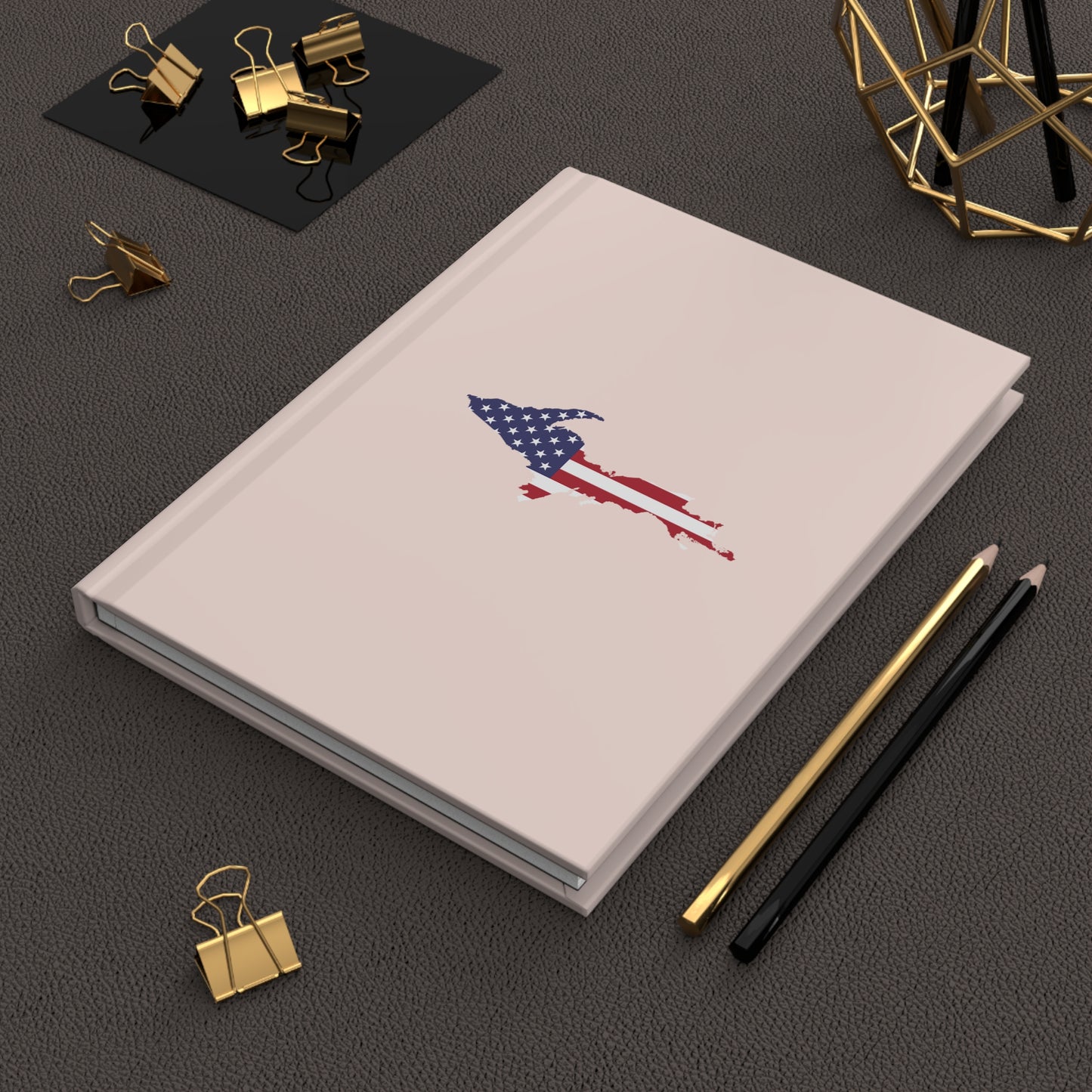 Michigan Upper Peninsula Hardcover Journal (w/ UP USA Flag) | Ruled - Champagne Pink