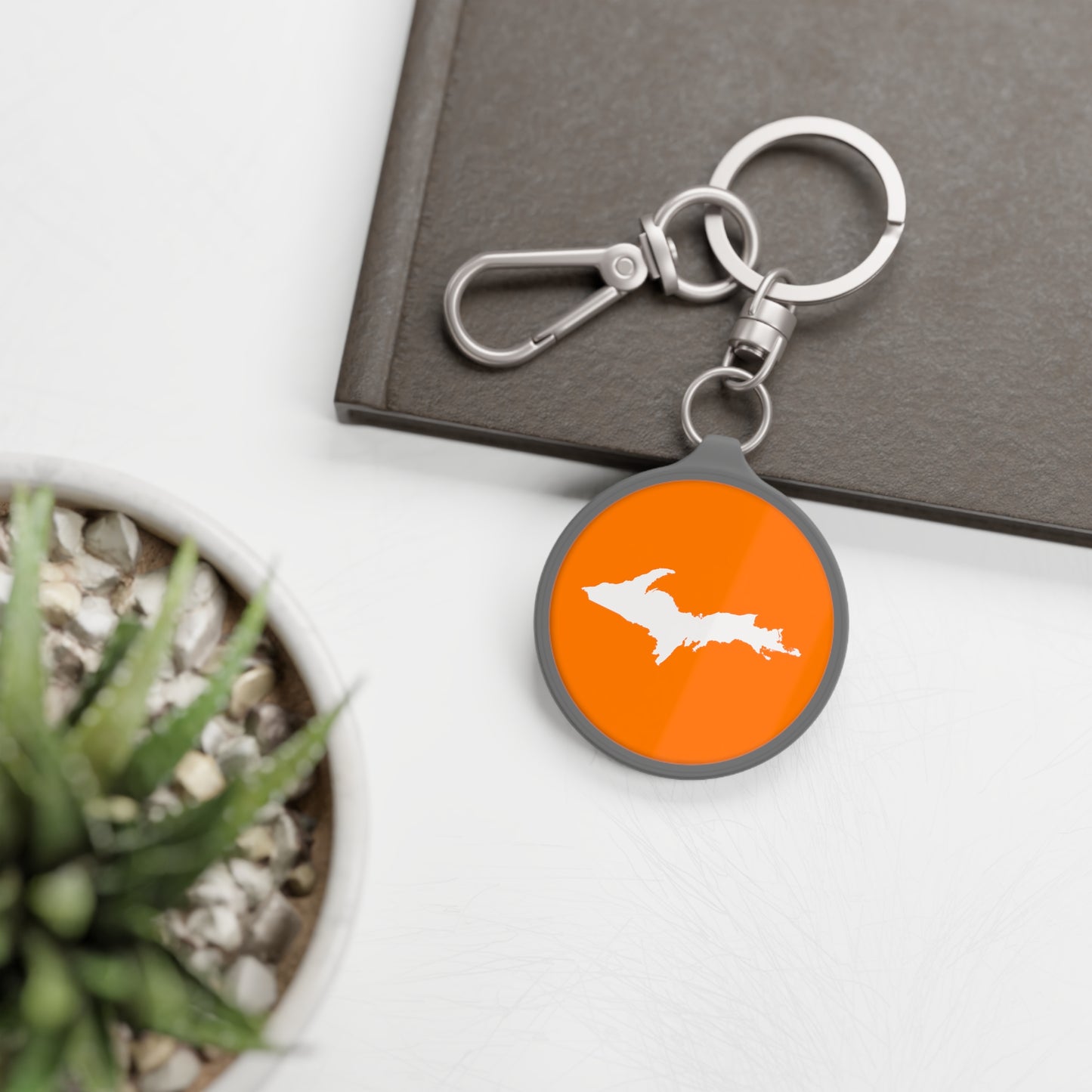 Michigan Upper Peninsula Keyring (w/ UP Outline) | Safety Orange