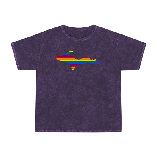 Michigan Upper Peninsula T-Shirt (w/ UP Rainbow Pride Flag) | Unisex Mineral Wash