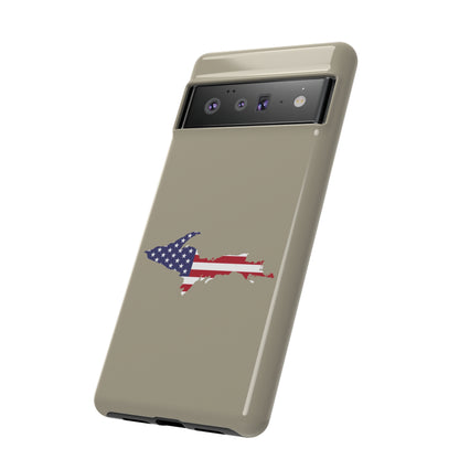 Michigan Upper Peninsula Tough Phone Case (Petoskey Stone Beige w/ UP USA Flag Outline) | Samsung & Pixel Android