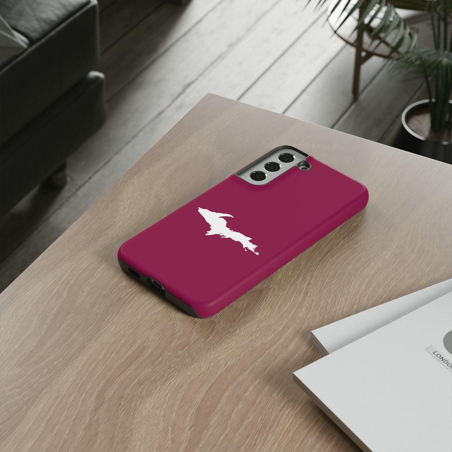 Michigan Upper Peninsula Tough Phone Case (Ruby Red w/ UP Outline) | Samsung & Pixel Android