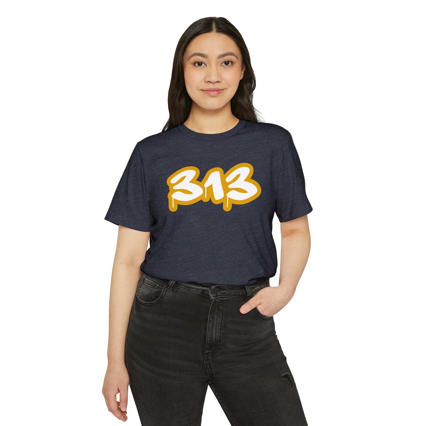 Detroit '313' T-Shirt (Tag Font w/ Gold Stroke) | Unisex Recycled Organic