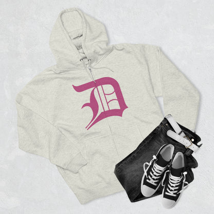 Detroit 'Old English D' Hoodie (Full-Body Apple Blossom Pink) | Unisex Full Zip