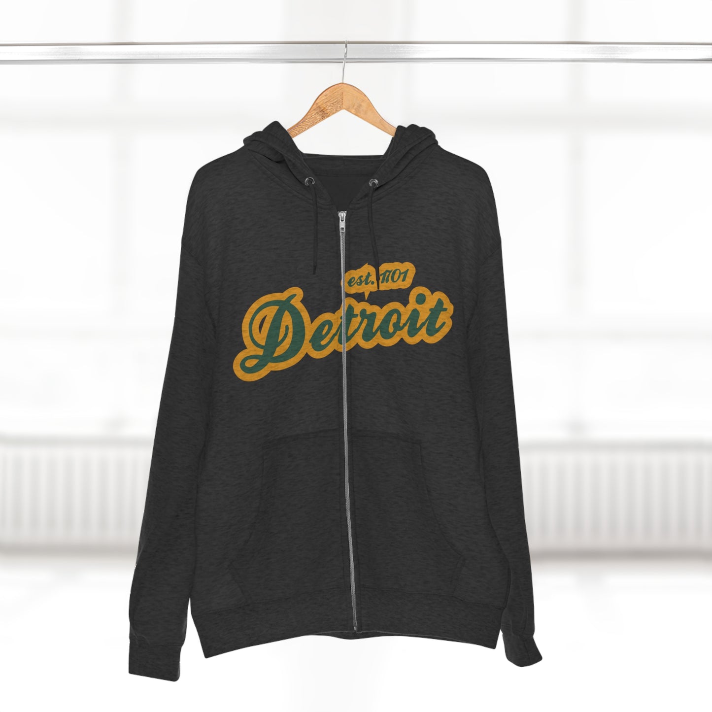 'Detroit EST 1701' Hoodie (Ginger Ale Green Script Font) | Unisex Full Zip