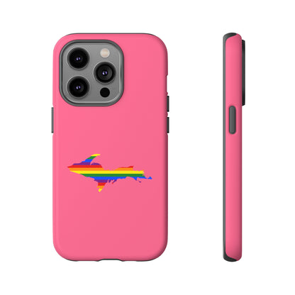 Michigan Upper Peninsula Tough Phone Case (Rhodochrosite Pink w/ UP Pride Flag Outline) | Apple iPhone