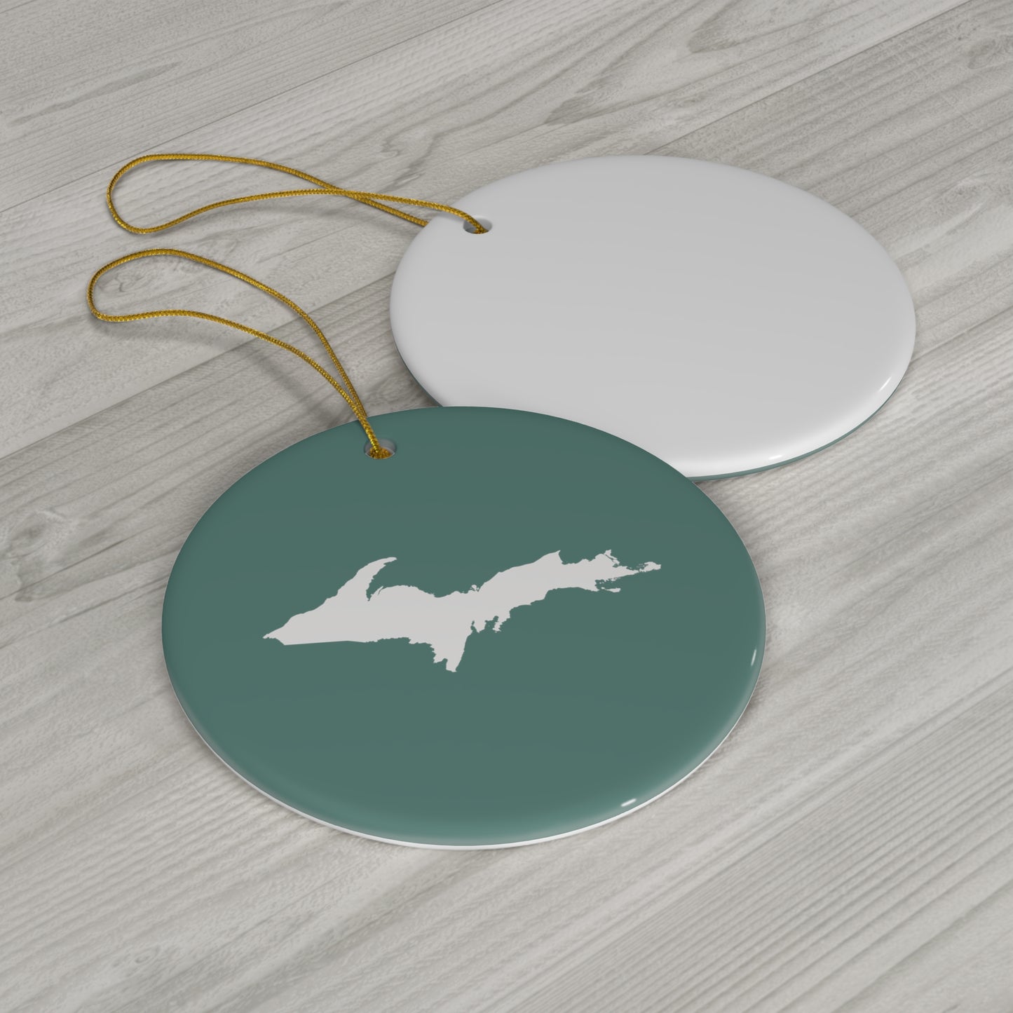 Michigan Upper Peninsula Christmas Ornament (Copper Green) | Ceramic - 4 Shapes