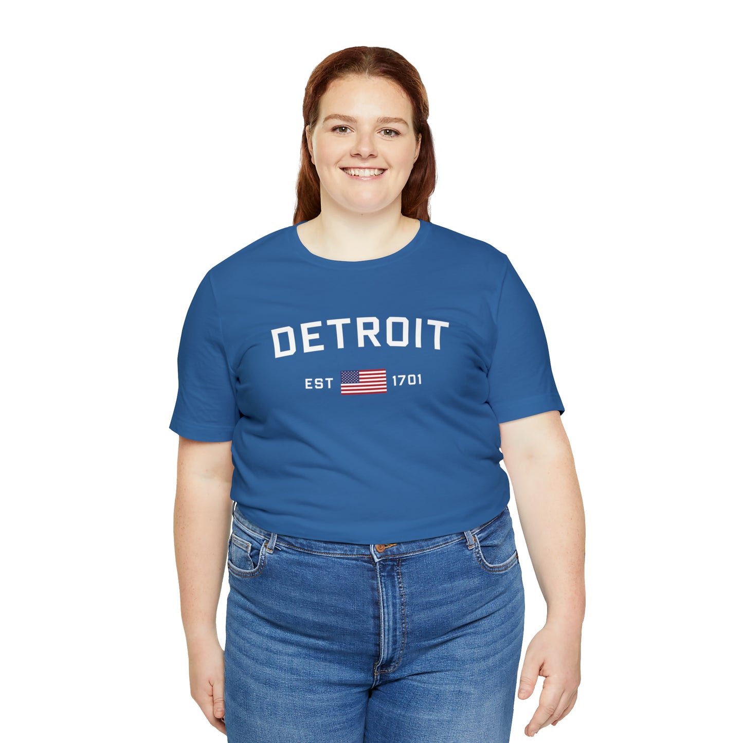 'Detroit EST 1701' T-Shirt (w/ USA Flag Outline) | Unisex Standard Fit