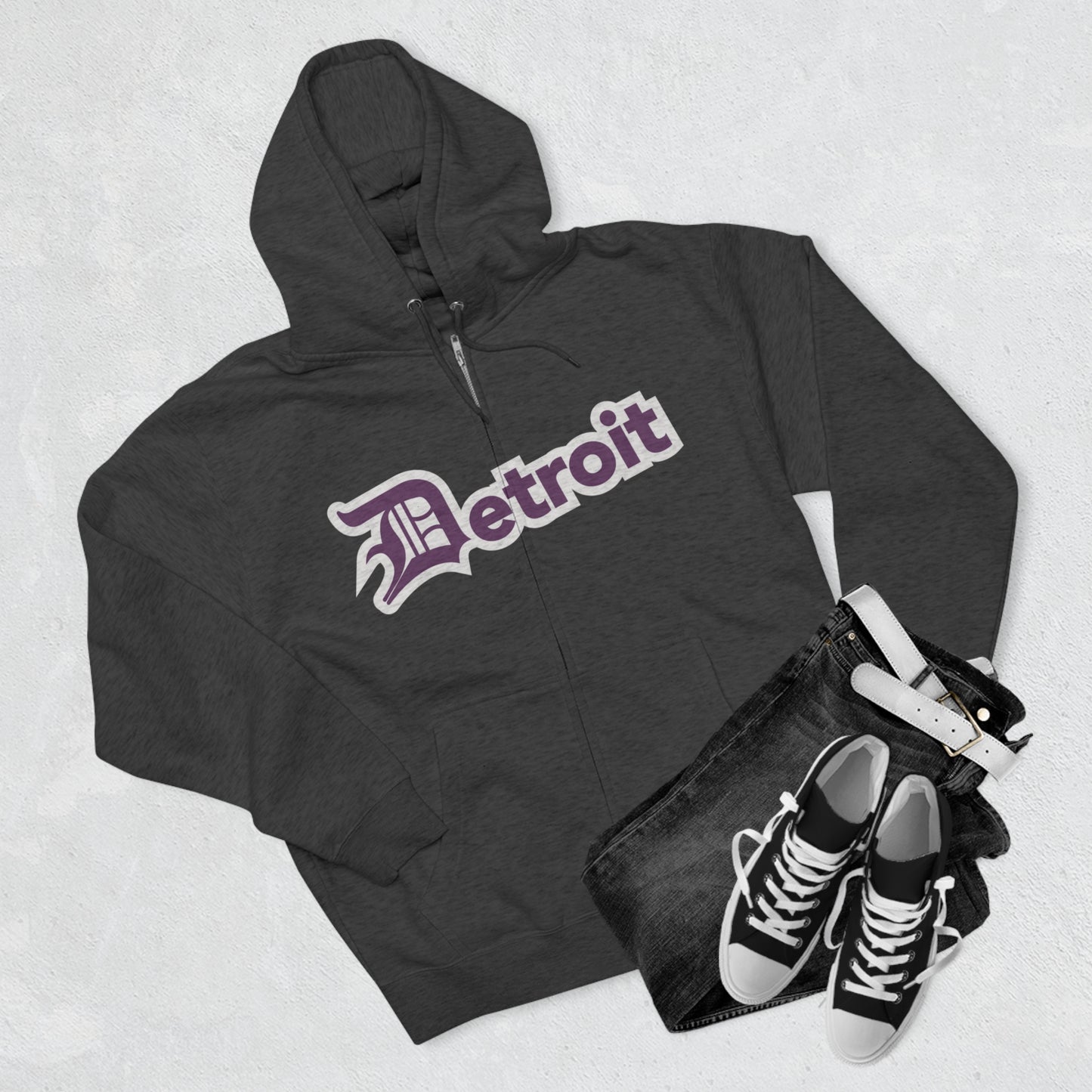 'Detroit' Hoodie (Plum w/ Old English 'D') | Unisex Full Zip