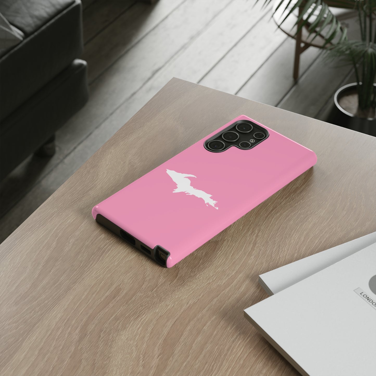 Michigan Upper Peninsula Tough Phone Case ('67 Caddie Pink w/ UP Outline) | Samsung & Pixel Android