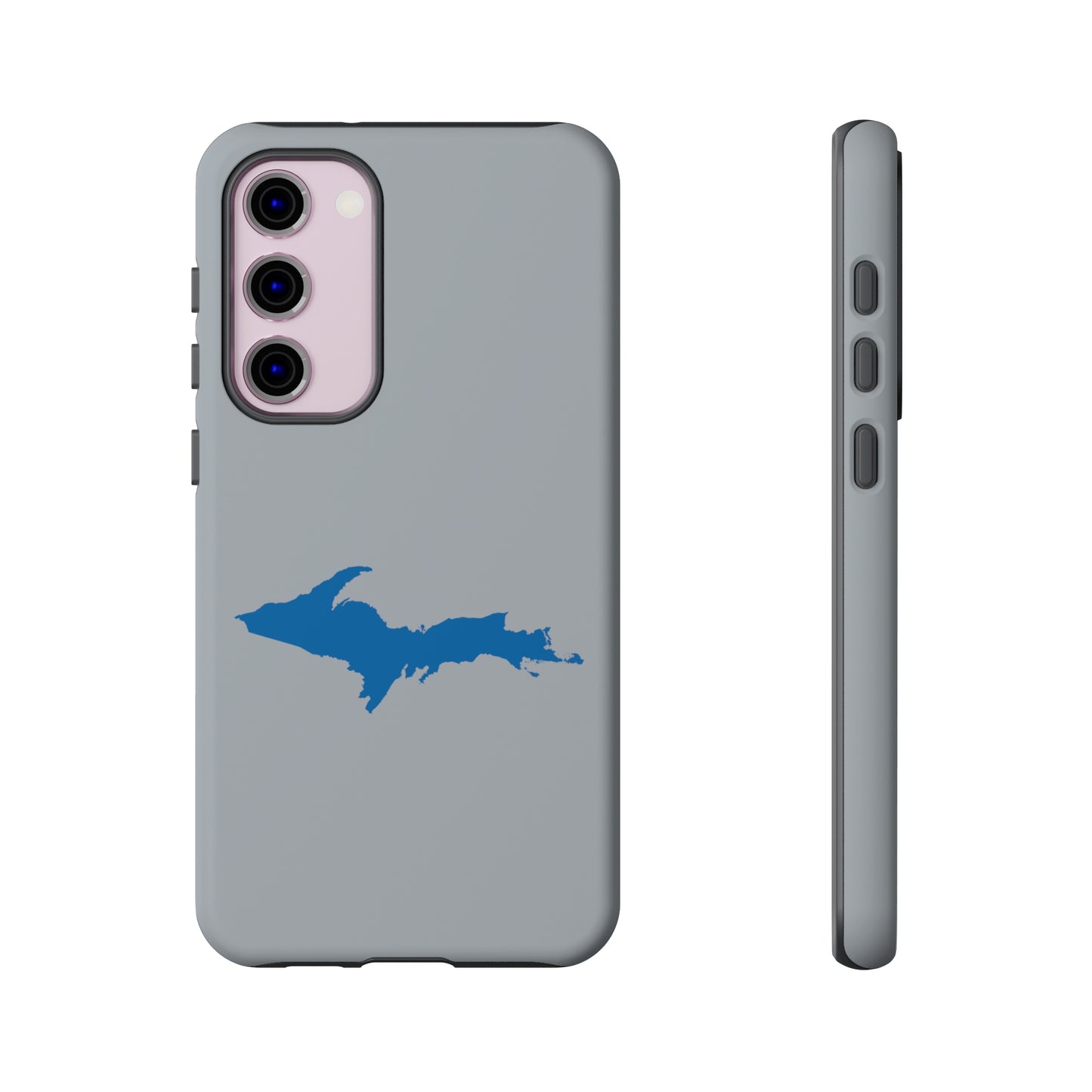 Michigan Upper Peninsula Tough Phone Case (Silver w/ Azure UP Outline) | Samsung & Pixel Android