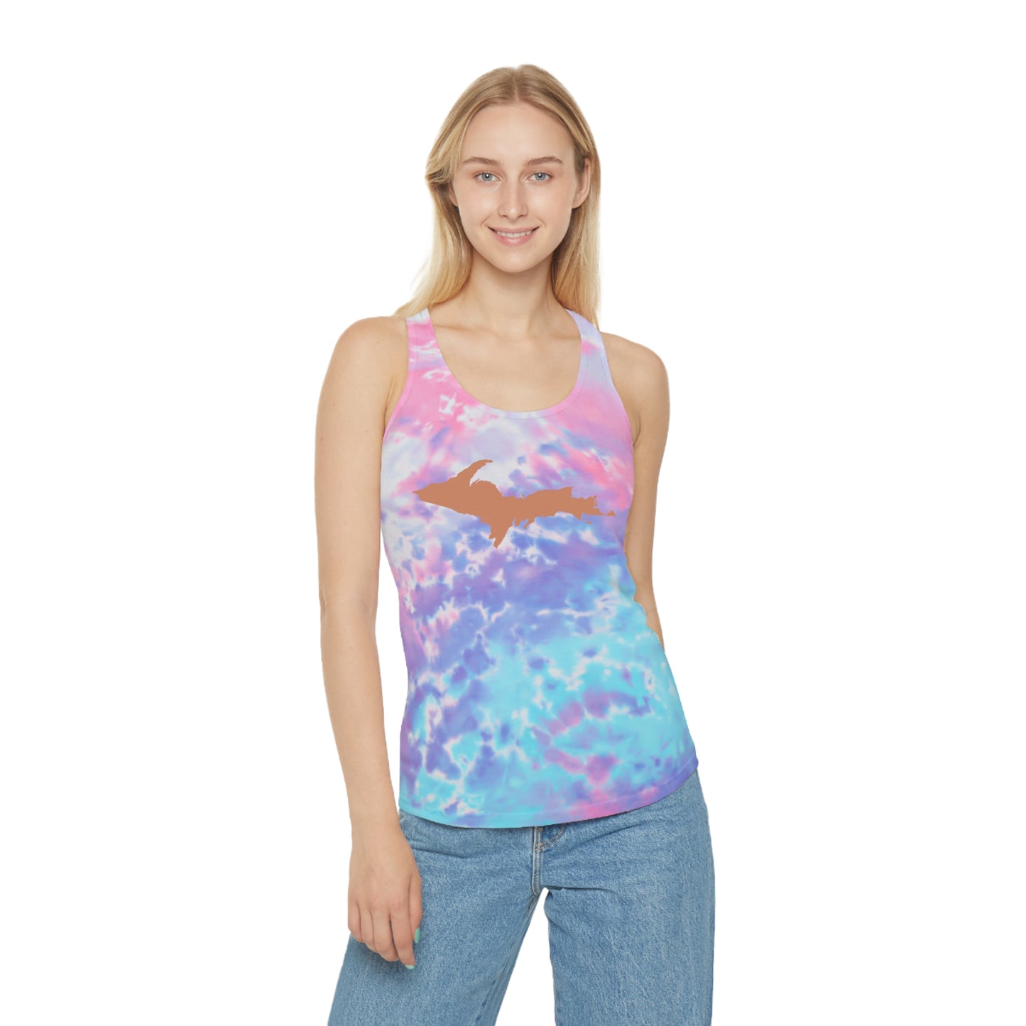 Michigan Upper Peninsula Tank Top (w/ Copper UP Outline) | Tie-Dye Racerback