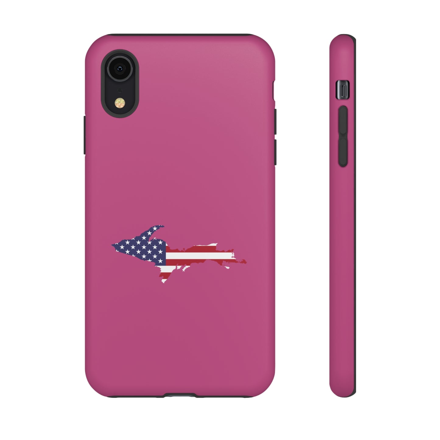 Michigan Upper Peninsula Tough Phone Case (Apple Blossom Pink w/ UP USA Flag Outline) | Apple iPhone