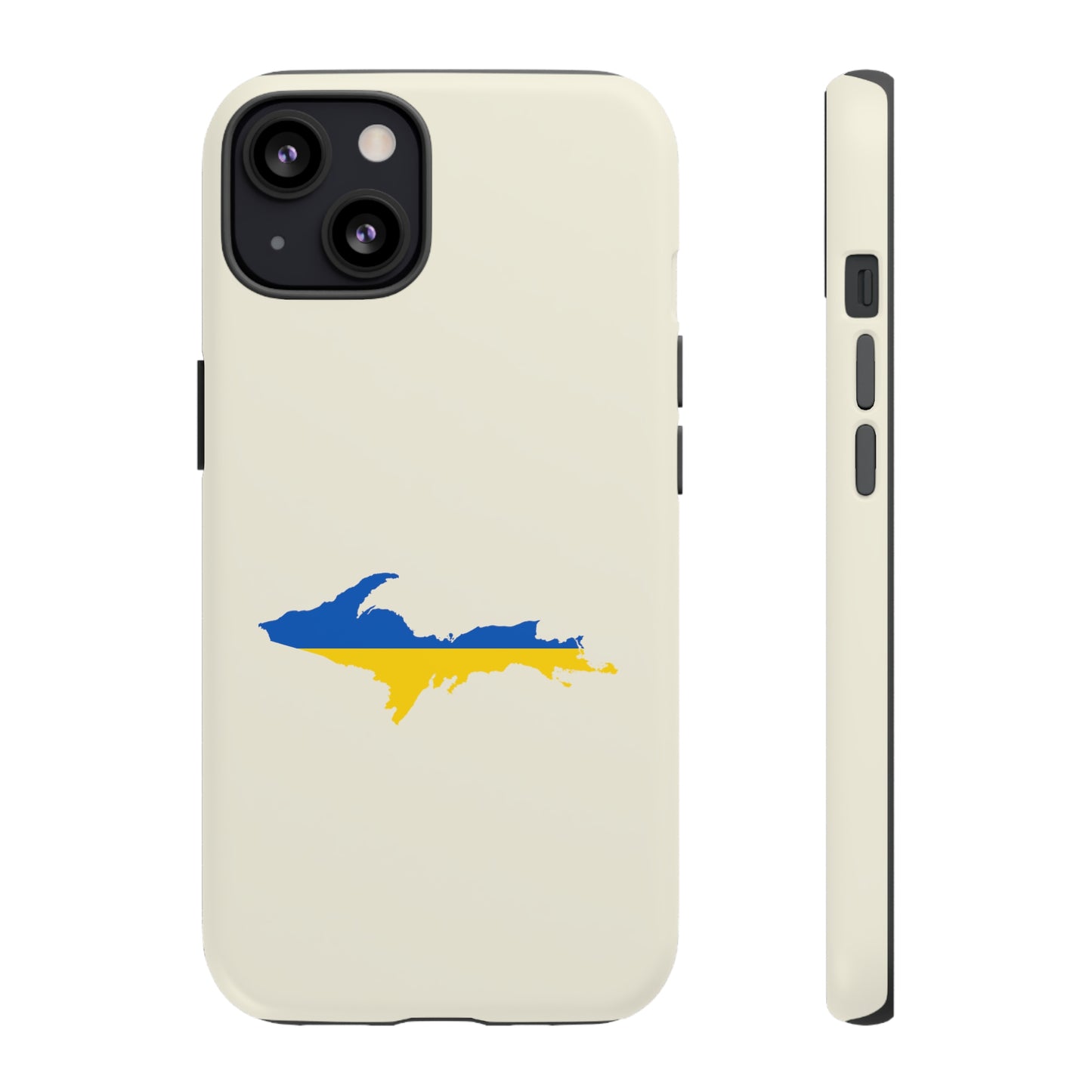 Michigan Upper Peninsula Tough Phone Case (Ivory Color w/ UP Ukraine Flag Outline) | Apple iPhone