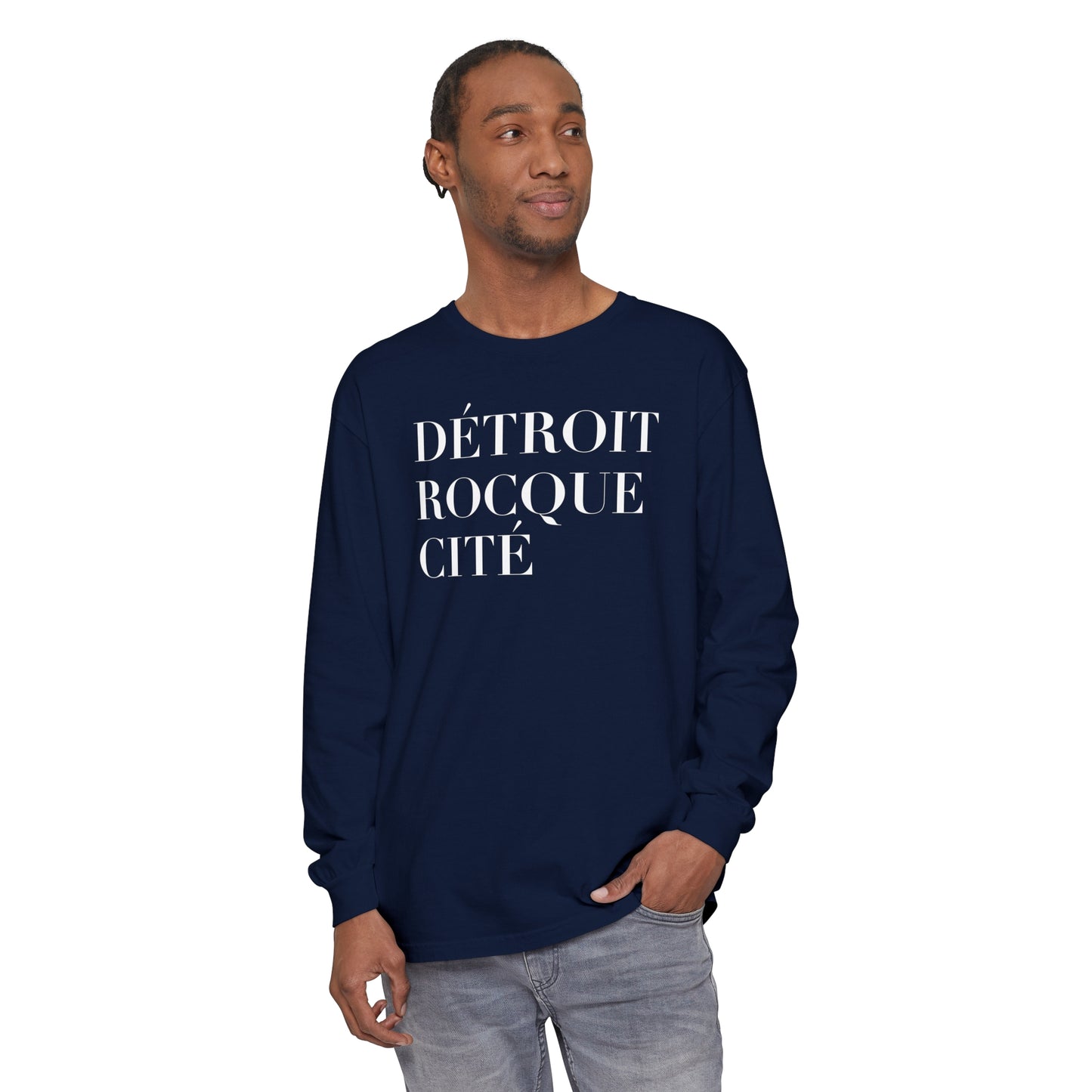 'Détroit Rocque Cité' Garment-Dyed T-Shirt | Unisex Long Sleeve