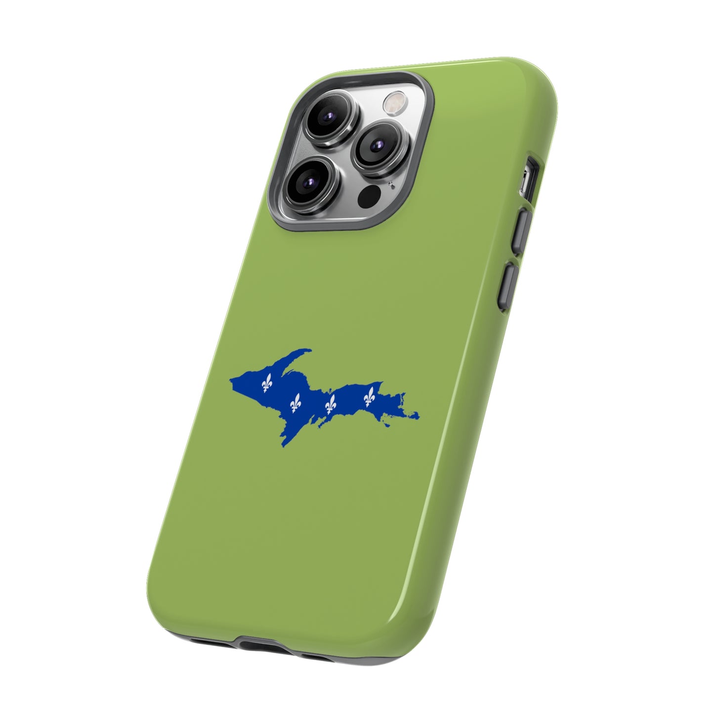 Michigan Upper Peninsula Tough Phone Case (Gooseberry Green w/ UP Quebec Flag Outline) | Apple iPhone