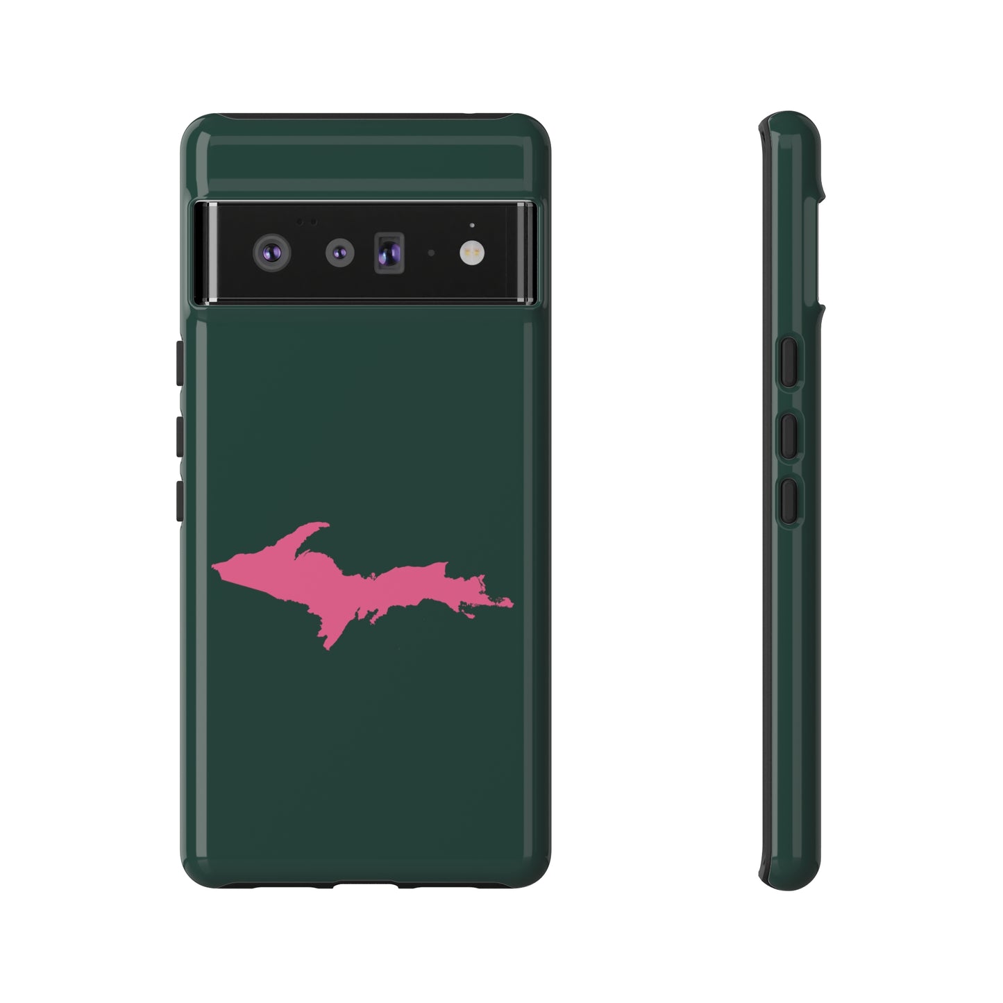 Michigan Upper Peninsula Tough Phone Case (Green w/ Pink UP Outline) | Samsung & Pixel Android