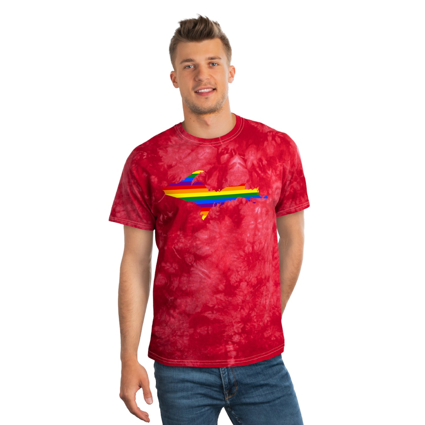 Michigan Upper Peninsula Tie-Dye T-Shirt (w/ UP Pride Flag) | Unisex Crystal
