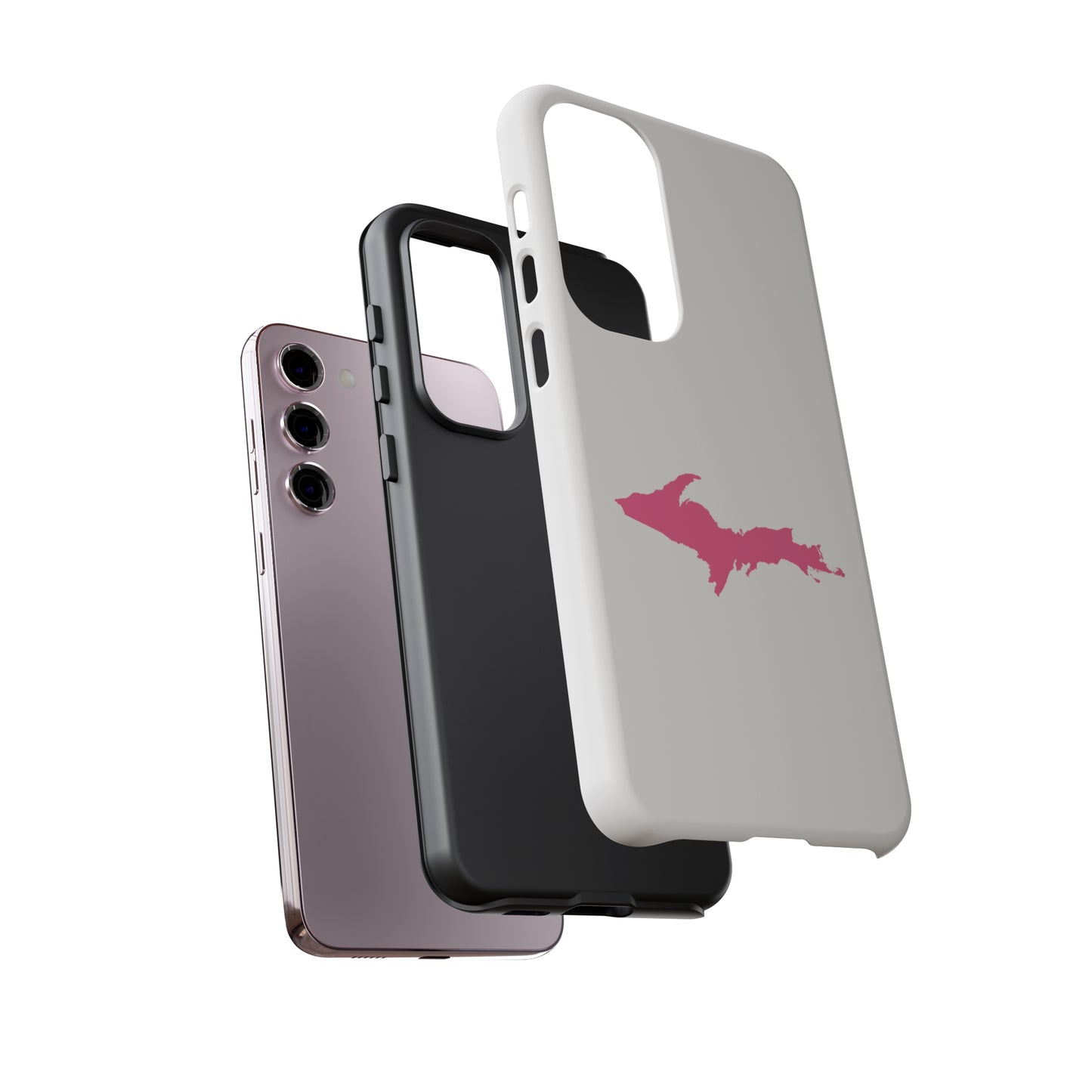 Michigan Upper Peninsula Tough Phone Case (Birch Bark White w/ Pink UP Outline) | Samsung & Pixel Android