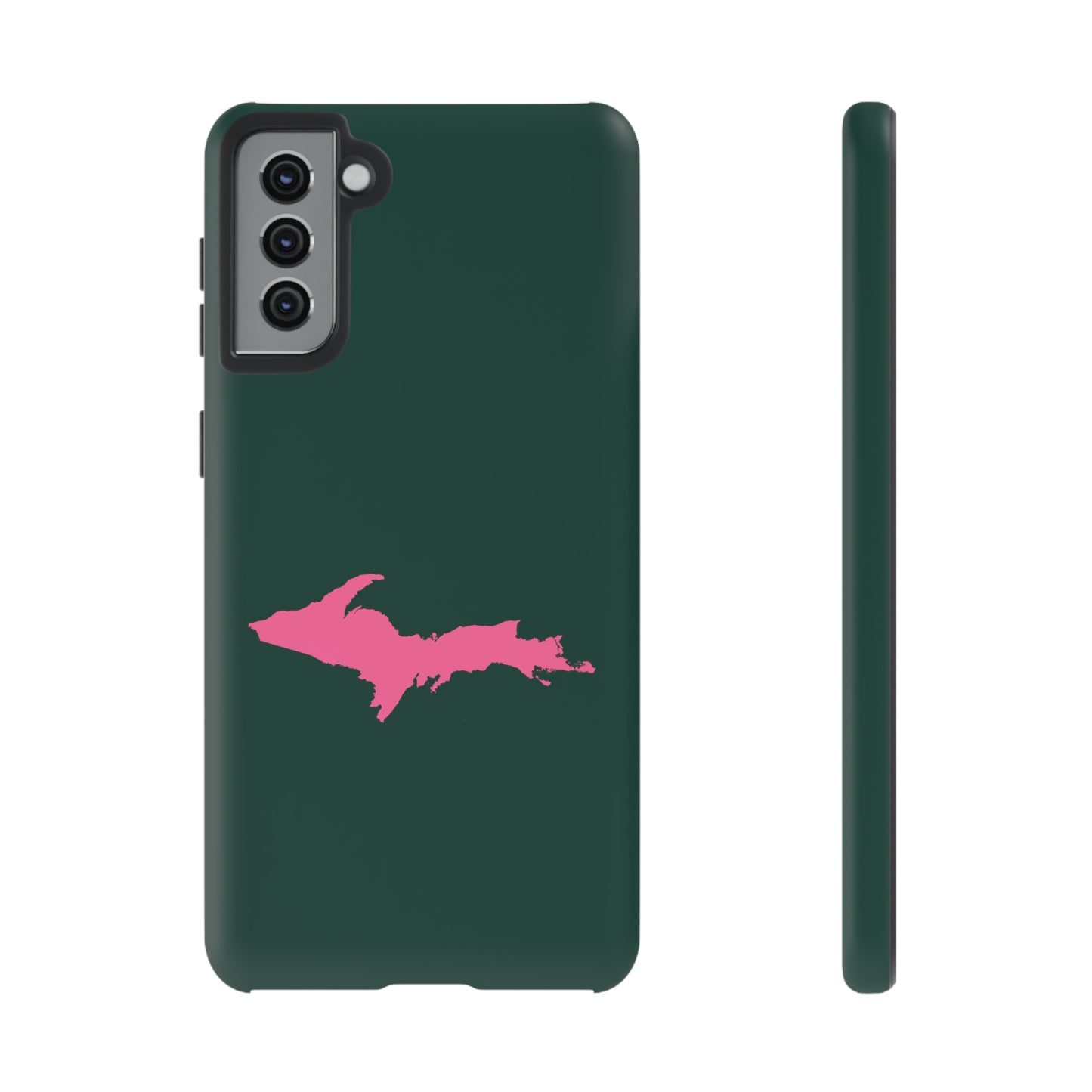 Michigan Upper Peninsula Tough Phone Case (Green w/ Pink UP Outline) | Samsung & Pixel Android