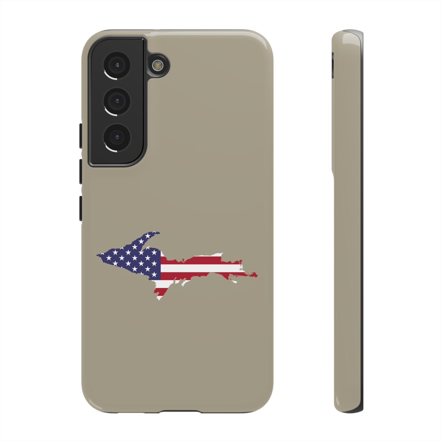 Michigan Upper Peninsula Tough Phone Case (Petoskey Stone Beige w/ UP USA Flag Outline) | Samsung & Pixel Android