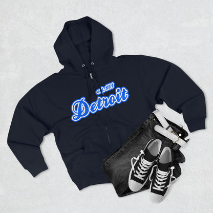 'Detroit EST 1701' Hoodie (Motor Town Blue Script Font) | Unisex Full Zip