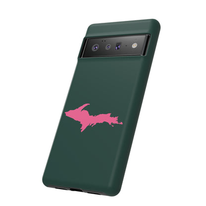 Michigan Upper Peninsula Tough Phone Case (Green w/ Pink UP Outline) | Samsung & Pixel Android