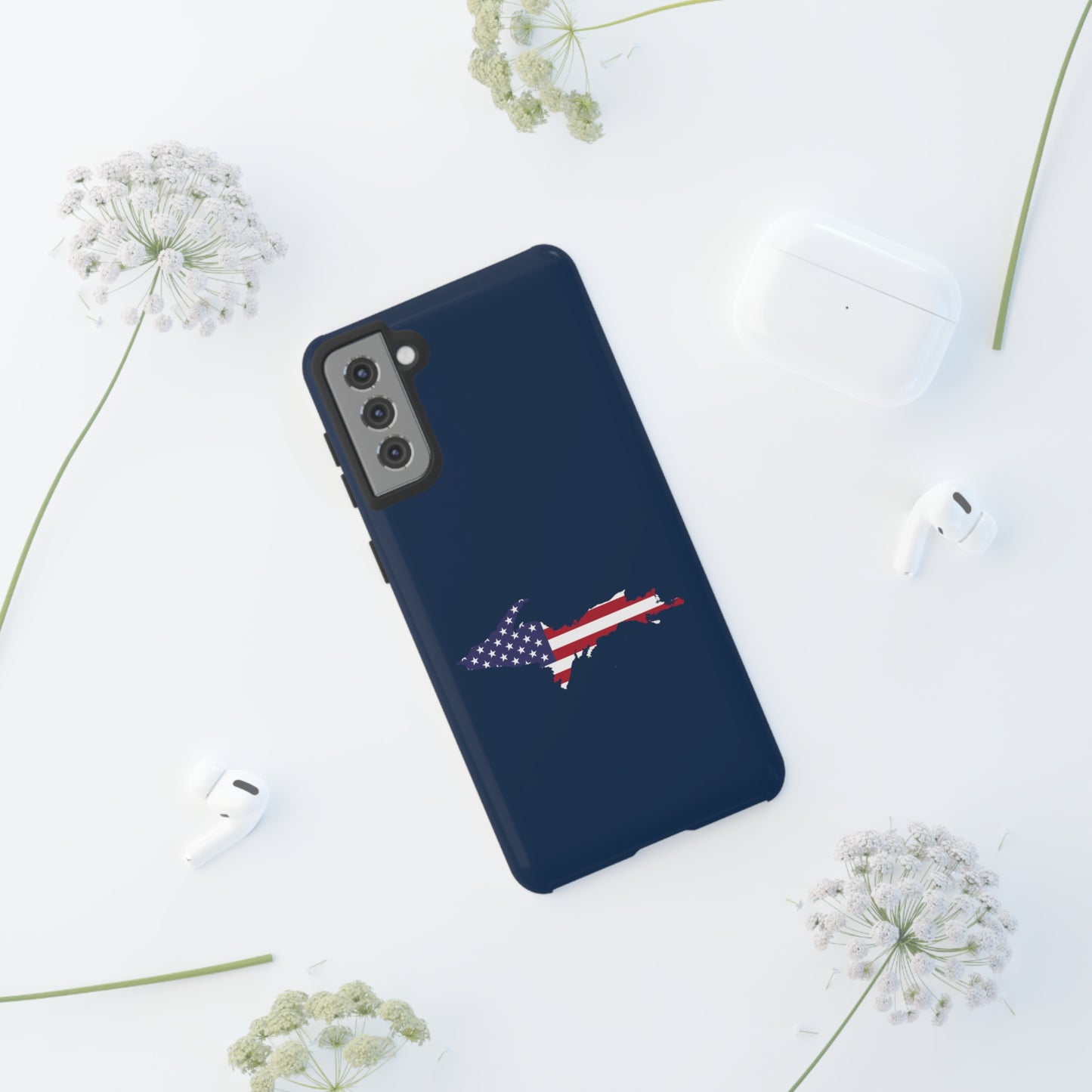 Michigan Upper Peninsula Tough Phone Case (Navy w/ UP USA Flag Outline) | Samsung & Pixel Android