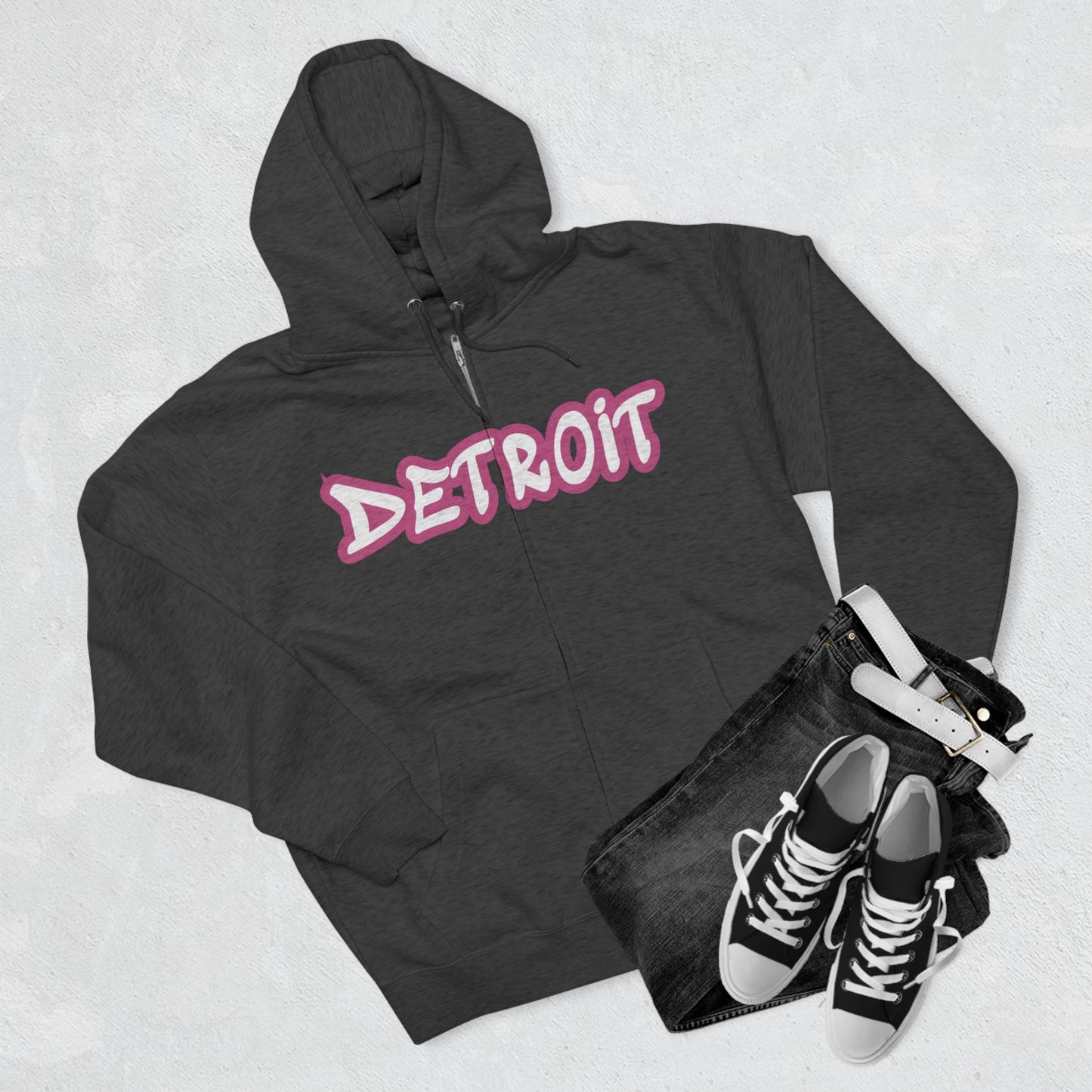 Detroit' Hoodie (Apple Blossom Pink Tag Font) | Unisex Full Zip