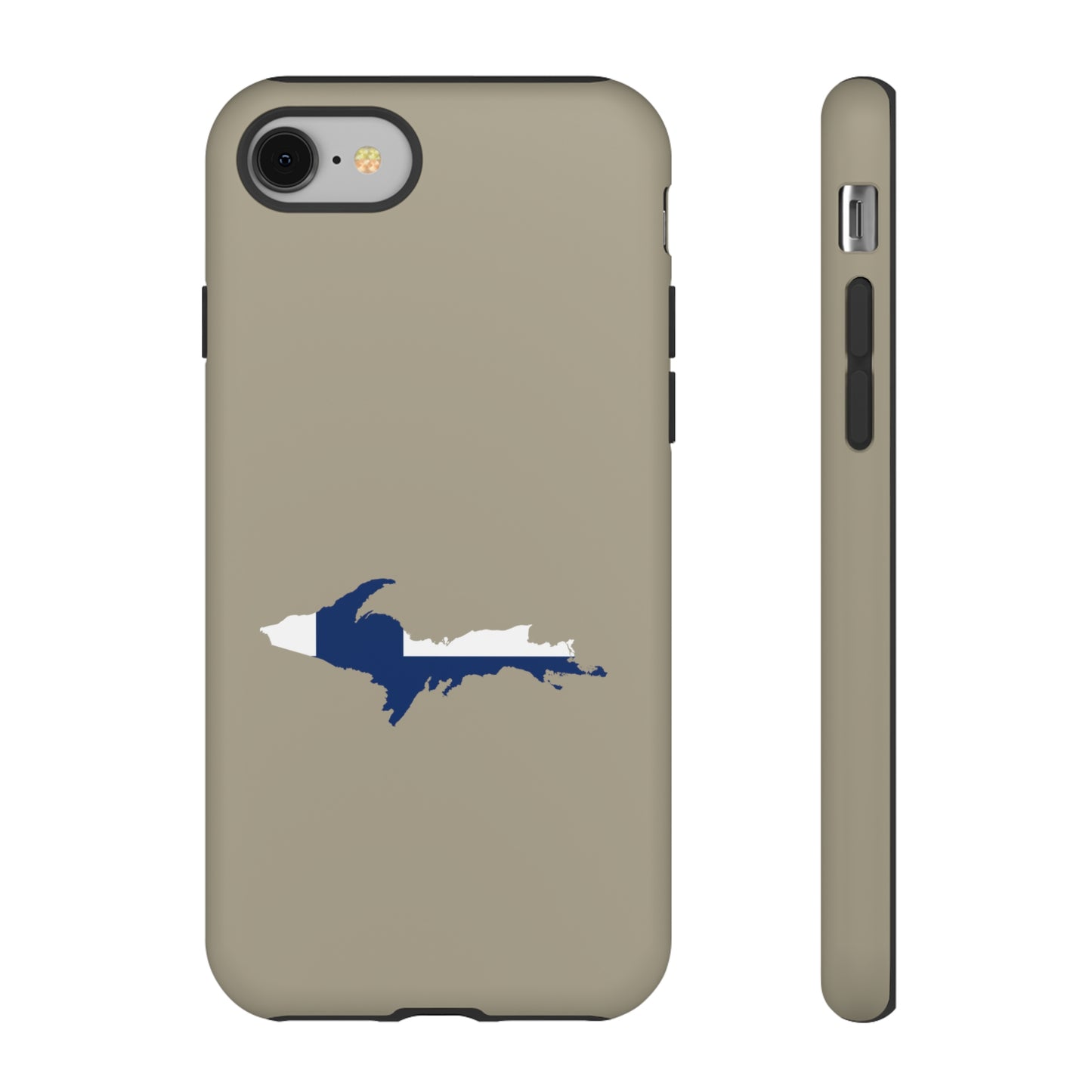 Michigan Upper Peninsula Tough Phone Case (Petoskey Stone Beige w/ UP Finland Flag Outline) | Apple iPhone