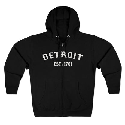 'Detroit EST. 1701' Hoodie (Ballpark Font) | Unisex Full Zip