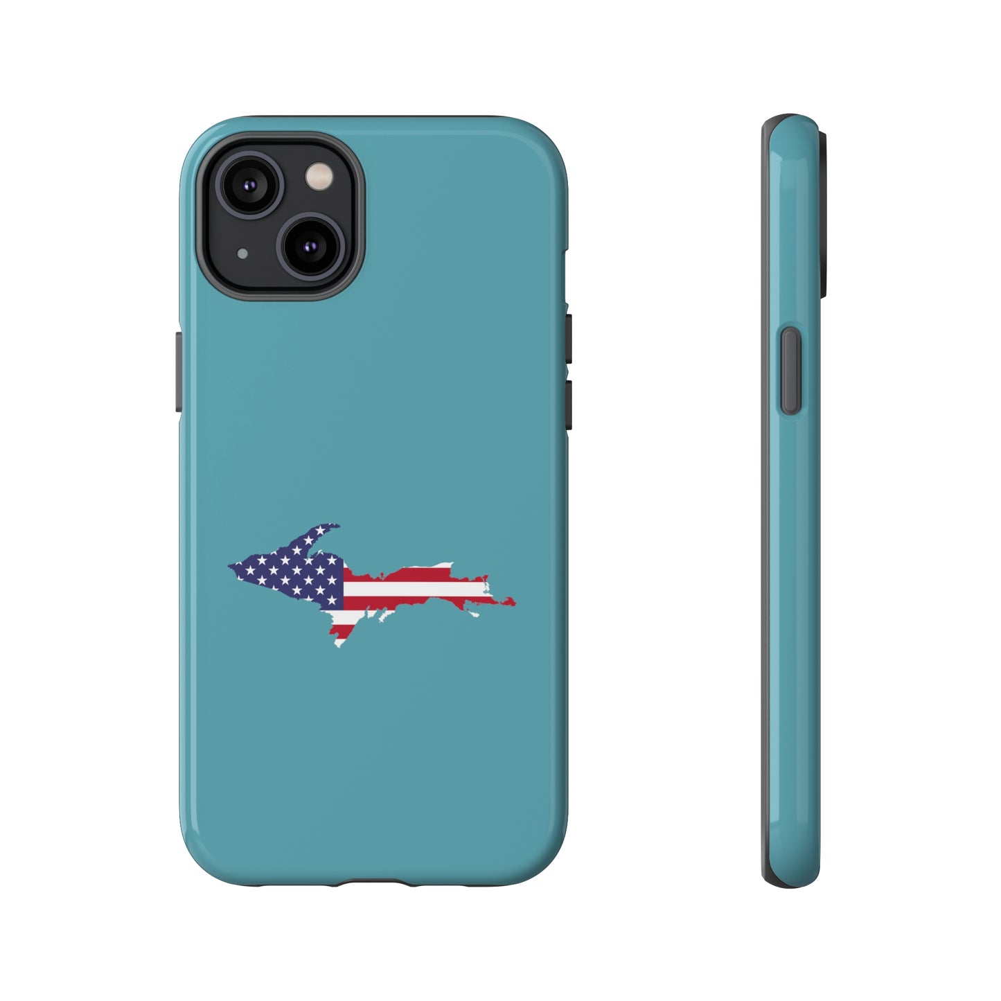 Michigan Upper Peninsula Tough Phone Case (Lake Huron Blue w/ UP USA Flag Outline) | Apple iPhone