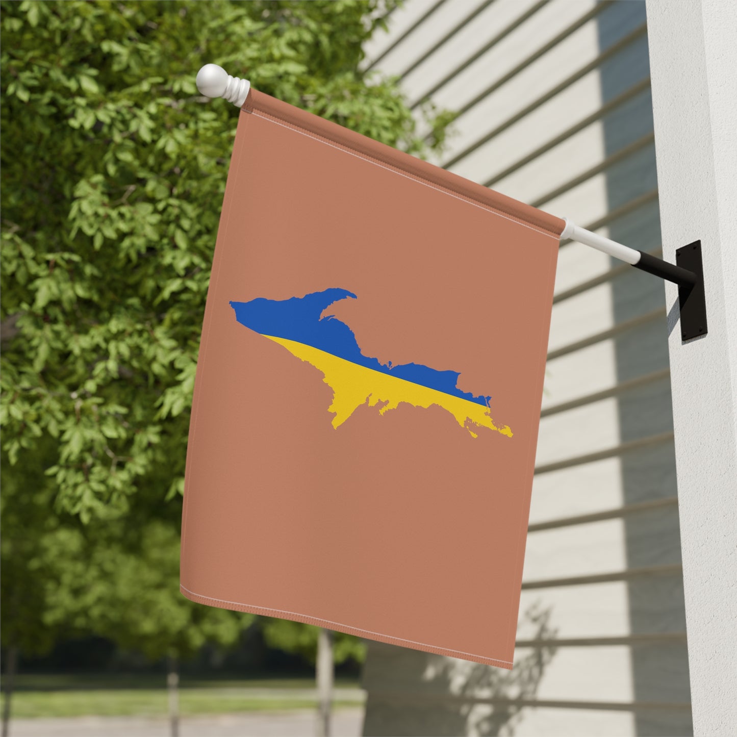 Michigan Upper Peninsula Home & Garden Flag (w/ UP Ukraine Flag) | Copper Color