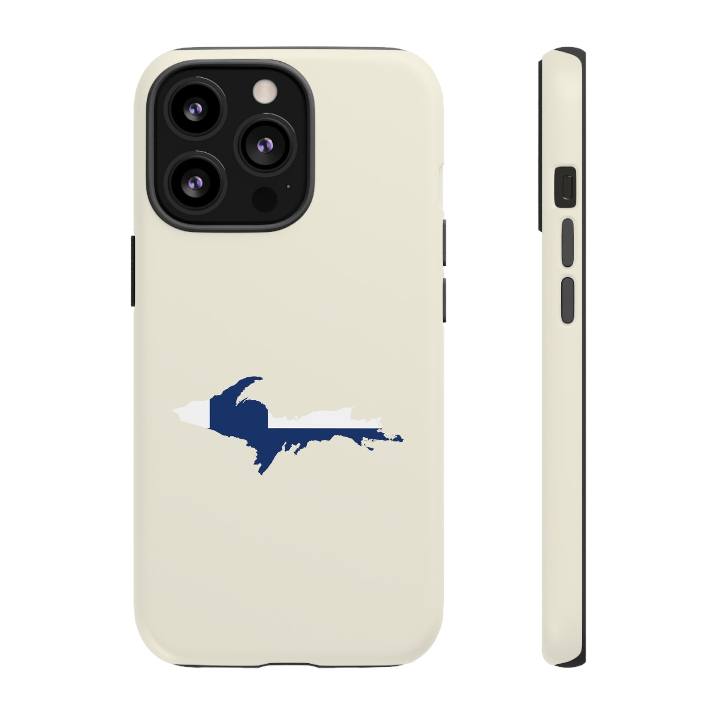 Michigan Upper Peninsula Tough Phone Case (Ivory Color w/ UP Finland Flag Outline) | Apple iPhone