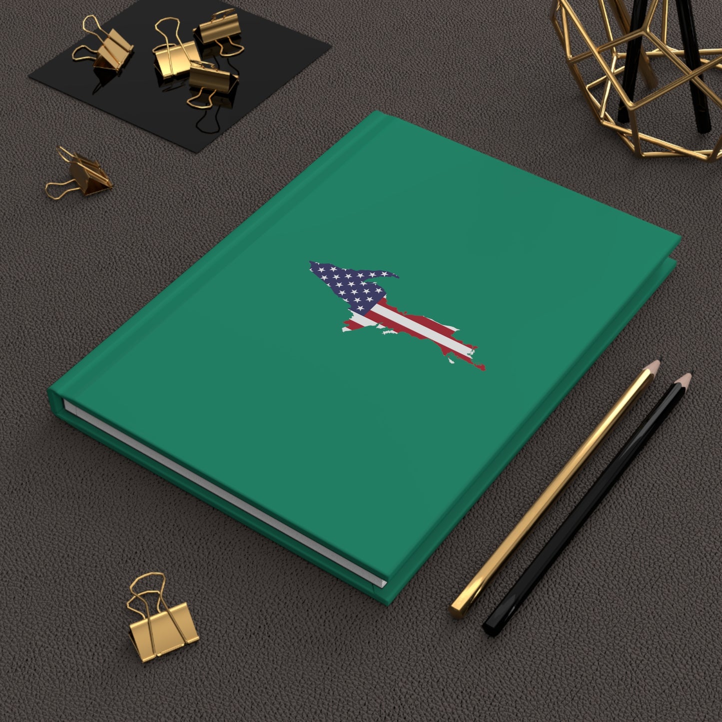 Michigan Upper Peninsula Hardcover Journal (w/ UP USA Flag) | Ruled - Emerald Green