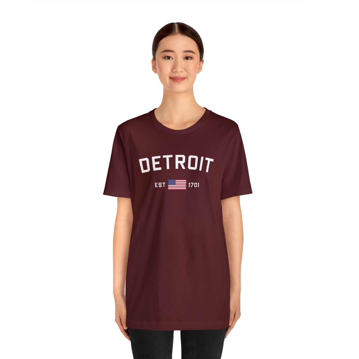 'Detroit EST 1701' T-Shirt (w/ USA Flag Outline) | Unisex Standard Fit