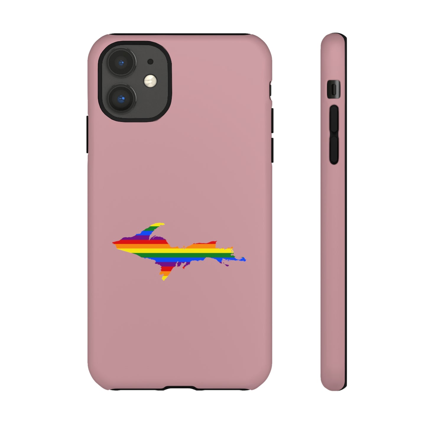 Michigan Upper Peninsula Tough Phone Case (Cherry Blossom Pink w/ UP Pride Flag Outline) | Apple iPhone